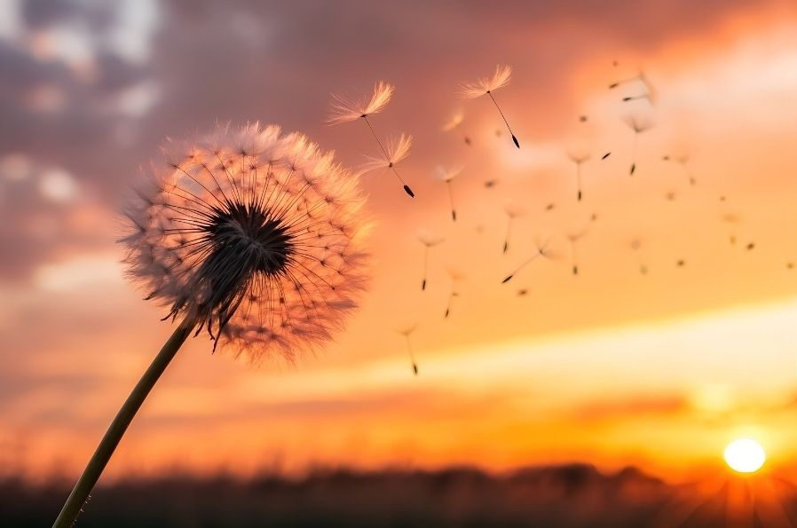 飛び立つたんぽぽの綿毛